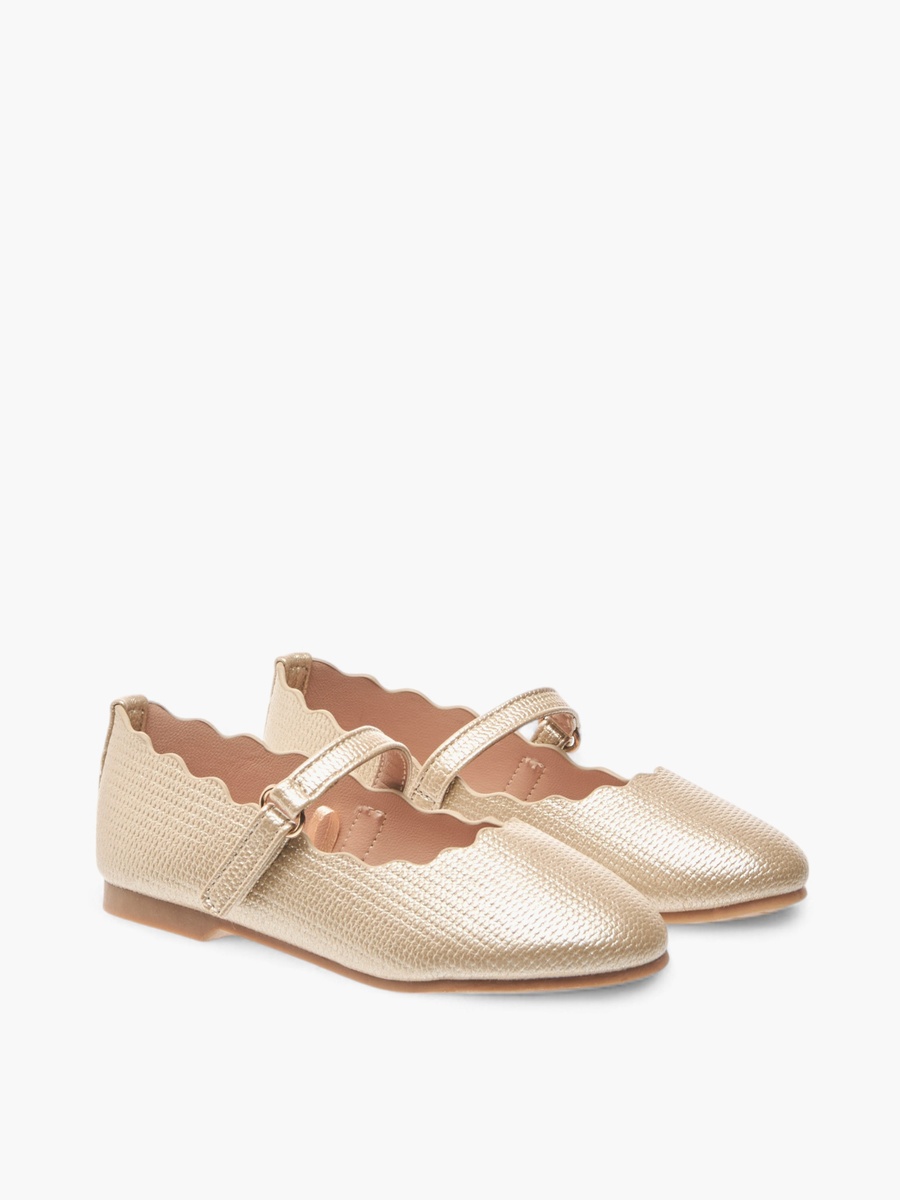 Scallop Detail Ballerina Shoes with Hook and Loop Closure