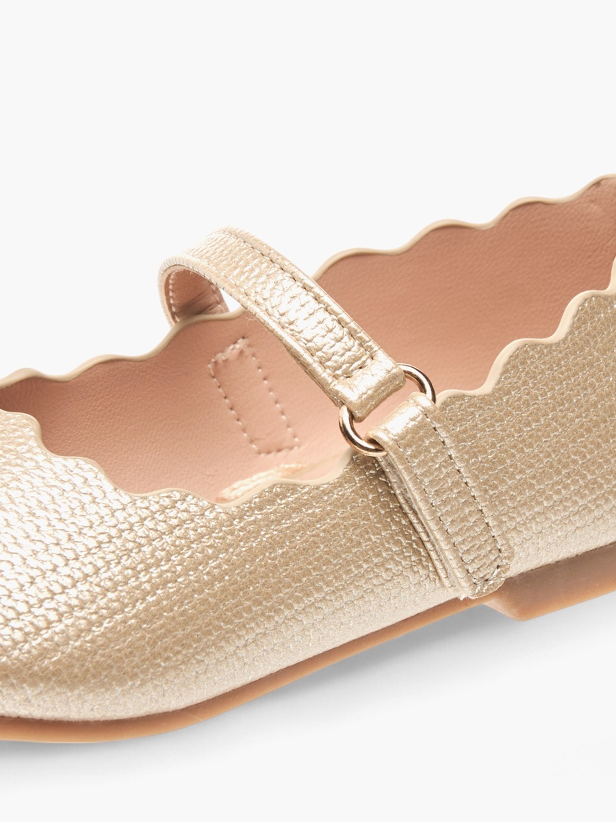 Scallop Detail Ballerina Shoes with Hook and Loop Closure