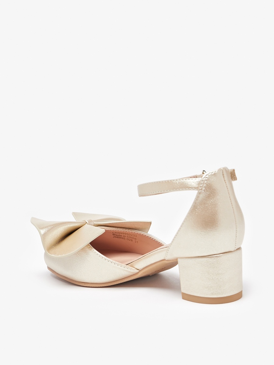 Bow Applique Ankle Strap Ballerinas with Block Heels