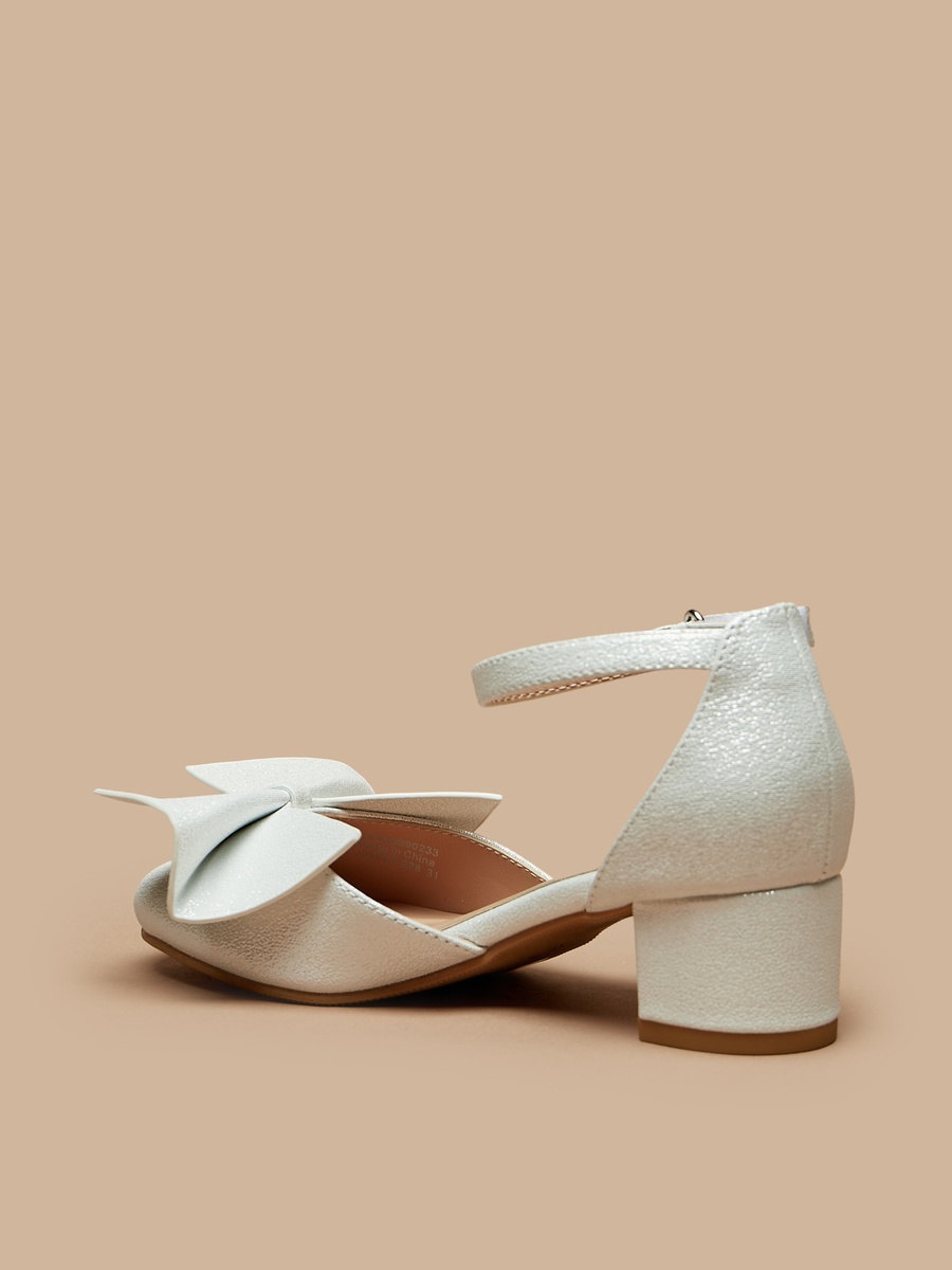 Bow Applique Ankle Strap Ballerinas with Block Heels