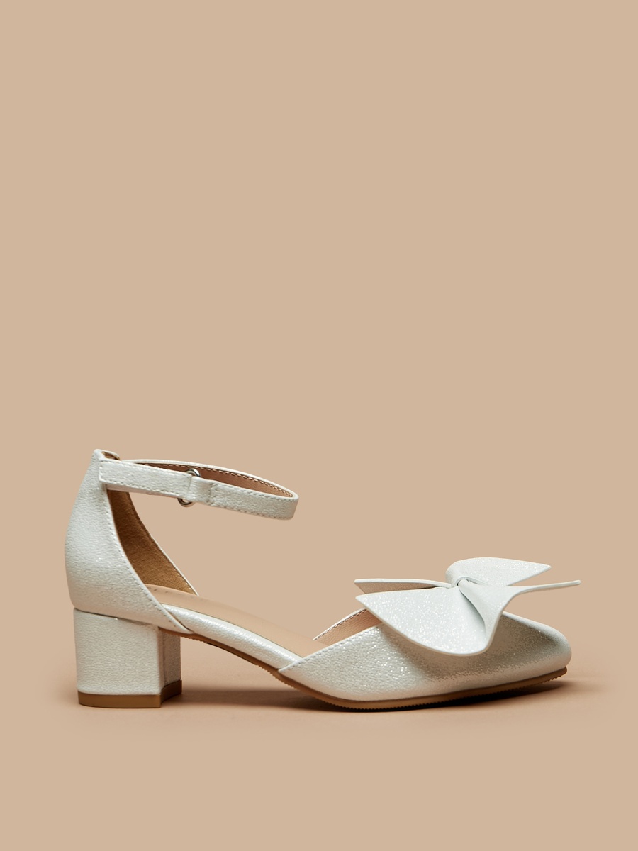 Bow Applique Ankle Strap Ballerinas with Block Heels