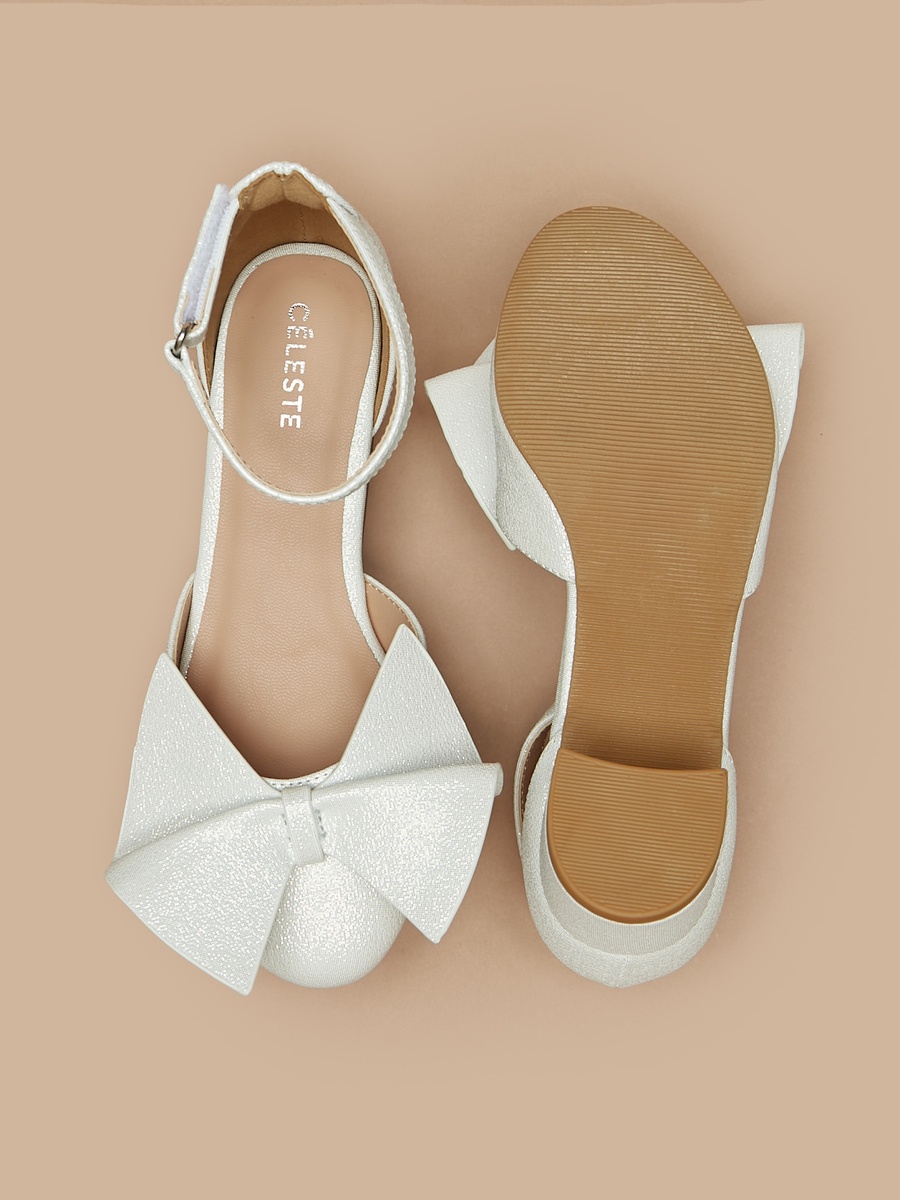 Bow Applique Ankle Strap Ballerinas with Block Heels