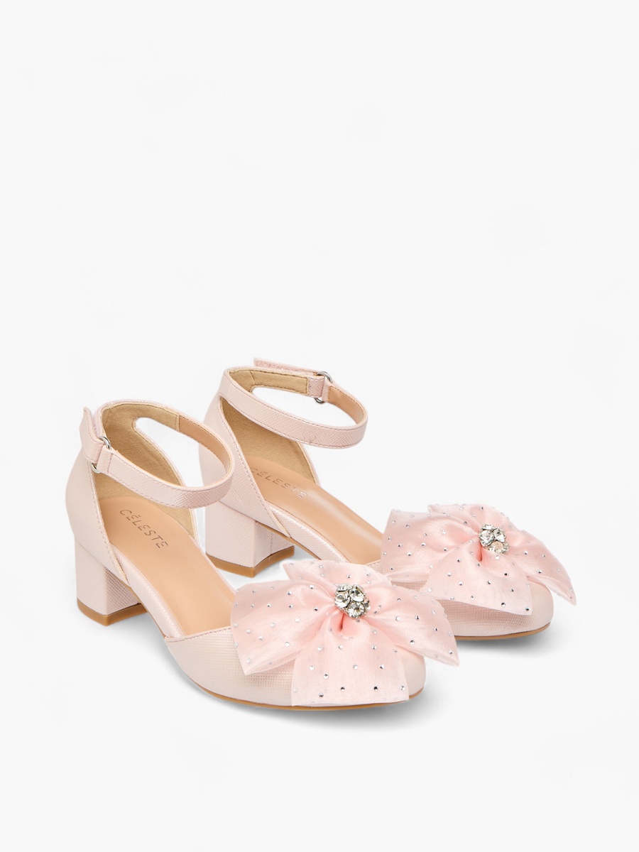 Flower Applique Block Heel Shoes with Hook and Loop Closure