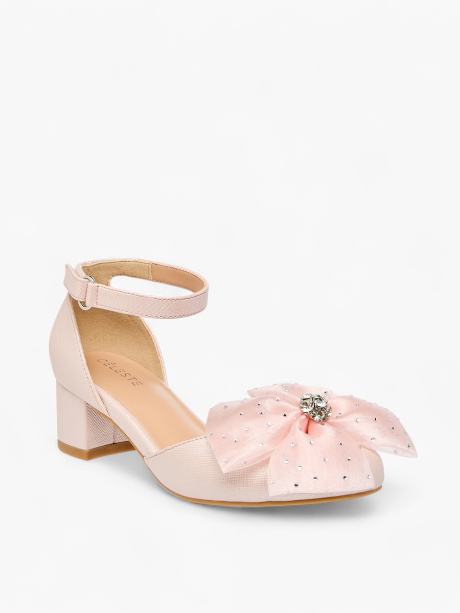 Flower Applique Block Heel Shoes with Hook and Loop Closure