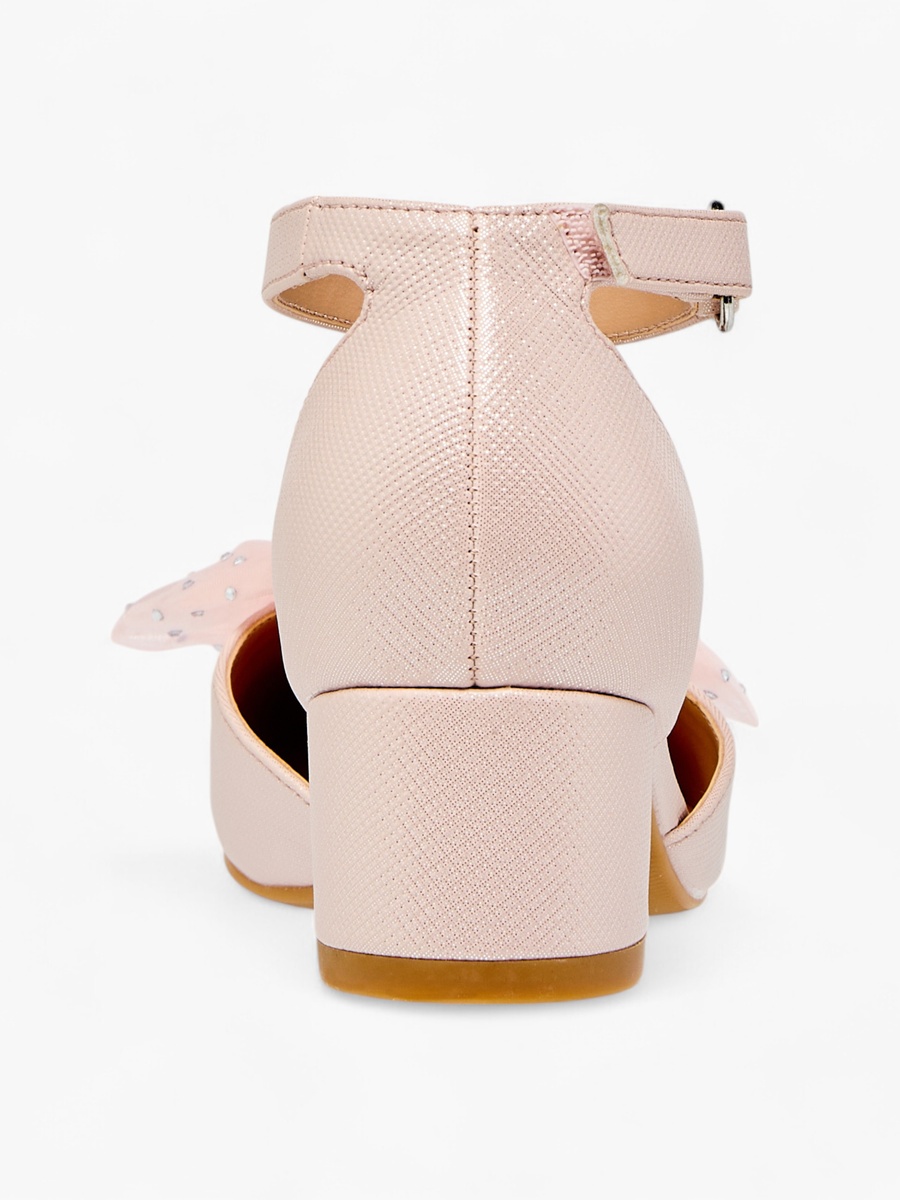Flower Applique Block Heel Shoes with Hook and Loop Closure