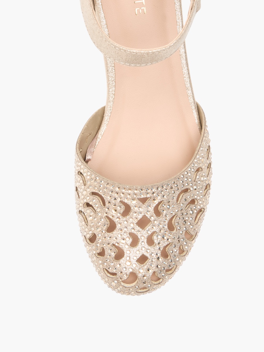 Embellished Block Heel Shoes with Ankle Strap and Cutout Detail