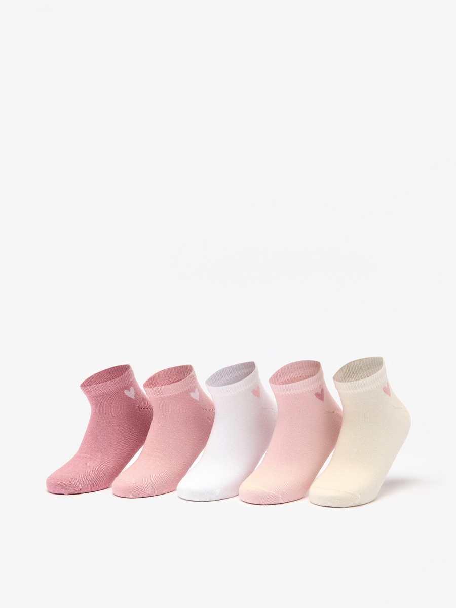 Heart Print Ankle Length Socks - Set of 5