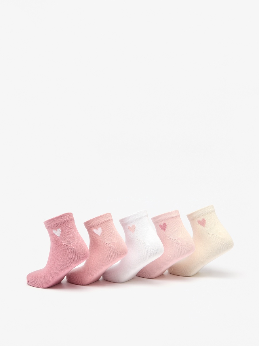 Heart Print Ankle Length Socks - Set of 5