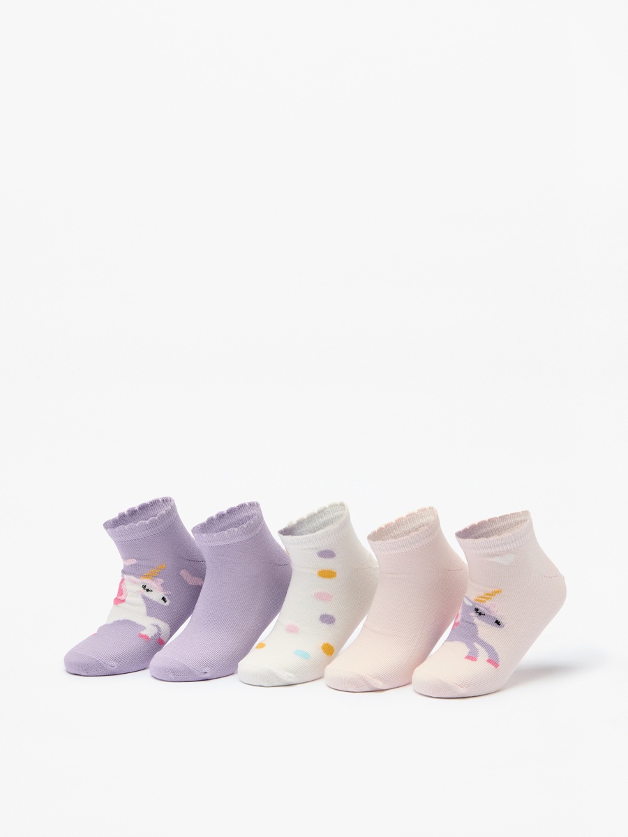 Printed Ankle Length Non Terry Socks - Set of 5