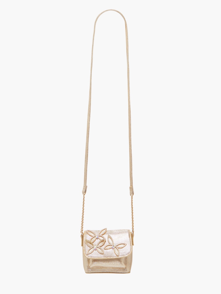 Embellished Crossbody Bag with Chain Strap and Button Closure