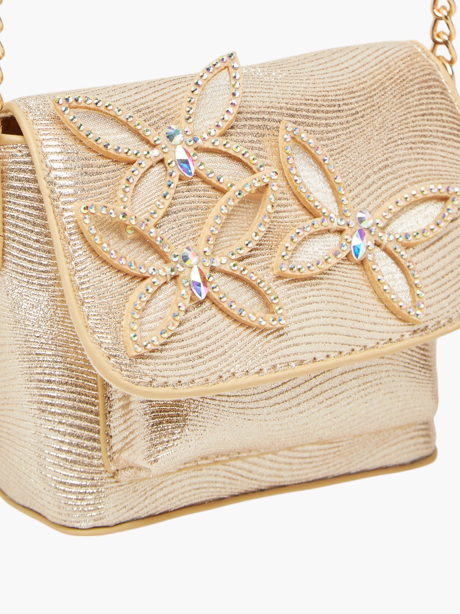 Embellished Crossbody Bag with Chain Strap and Button Closure