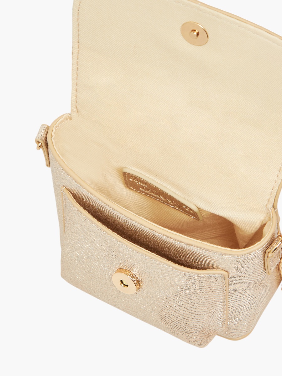 Embellished Crossbody Bag with Chain Strap and Button Closure