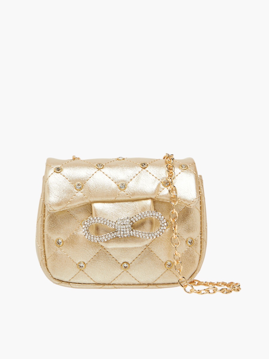 Embellished Crossbody Bag with Chain Strap and Button Closure