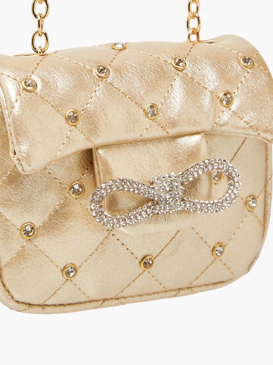 Embellished Crossbody Bag with Chain Strap and Button Closure