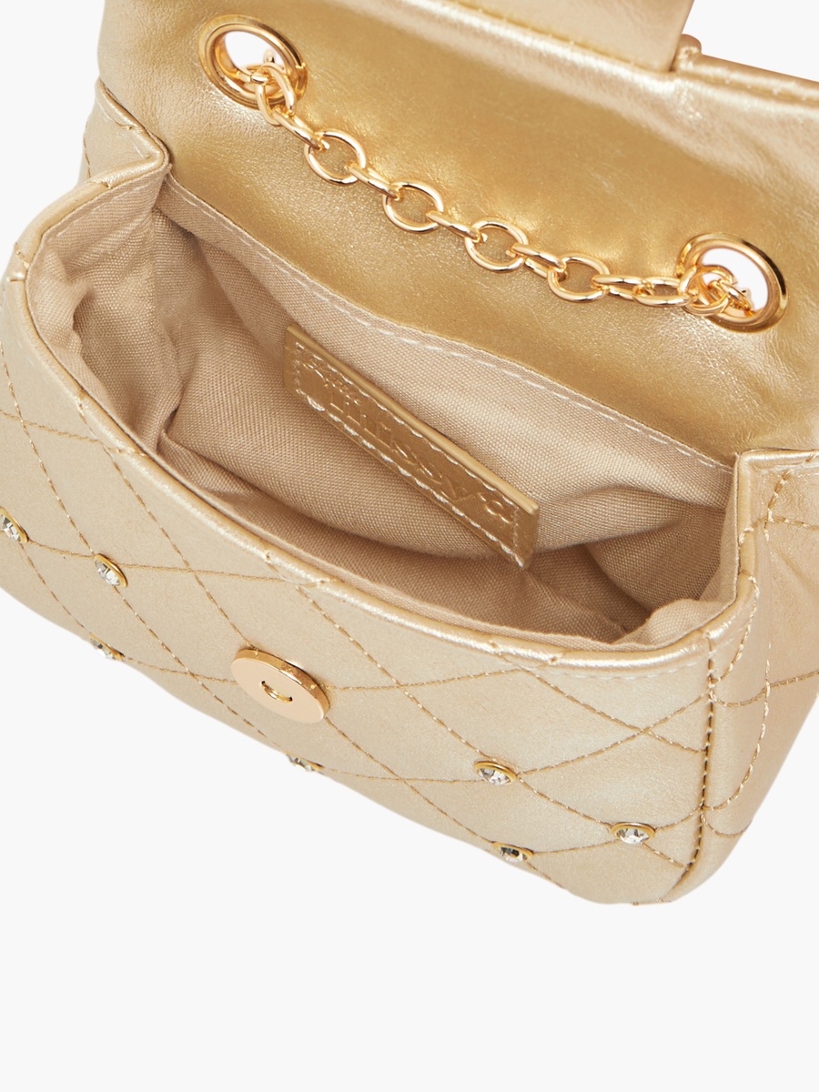 Embellished Crossbody Bag with Chain Strap and Button Closure