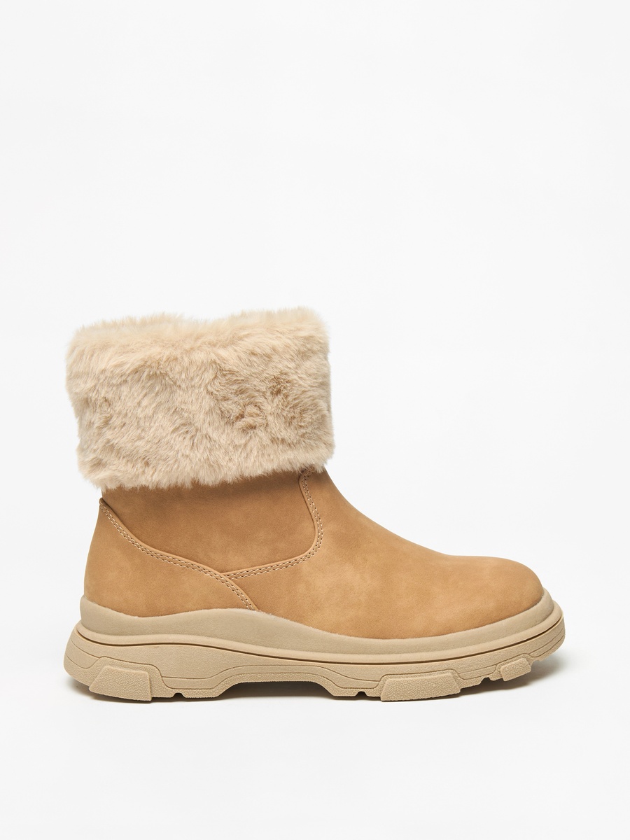 Plush Detail Ankle Boots with Zip Closure