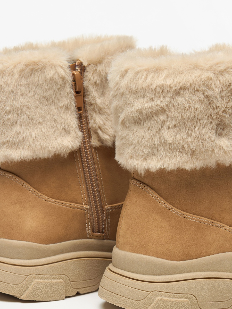 Plush Detail Ankle Boots with Zip Closure