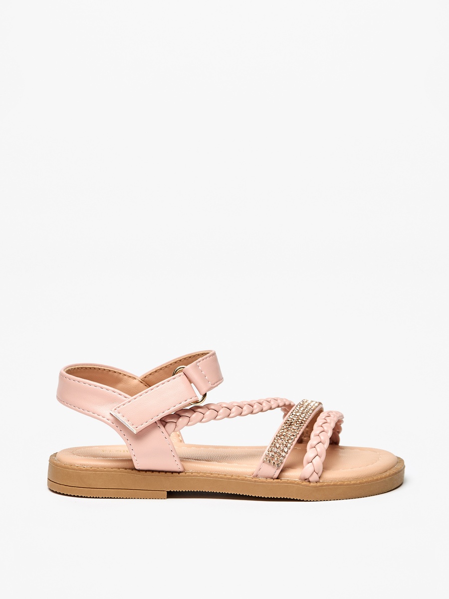 Embellished Sandals with Hook and Loop Closure