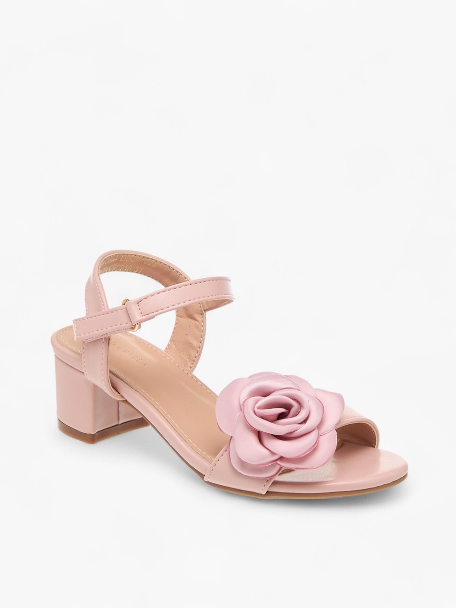 Flower Applique Sandals with Hook and Loop Closure