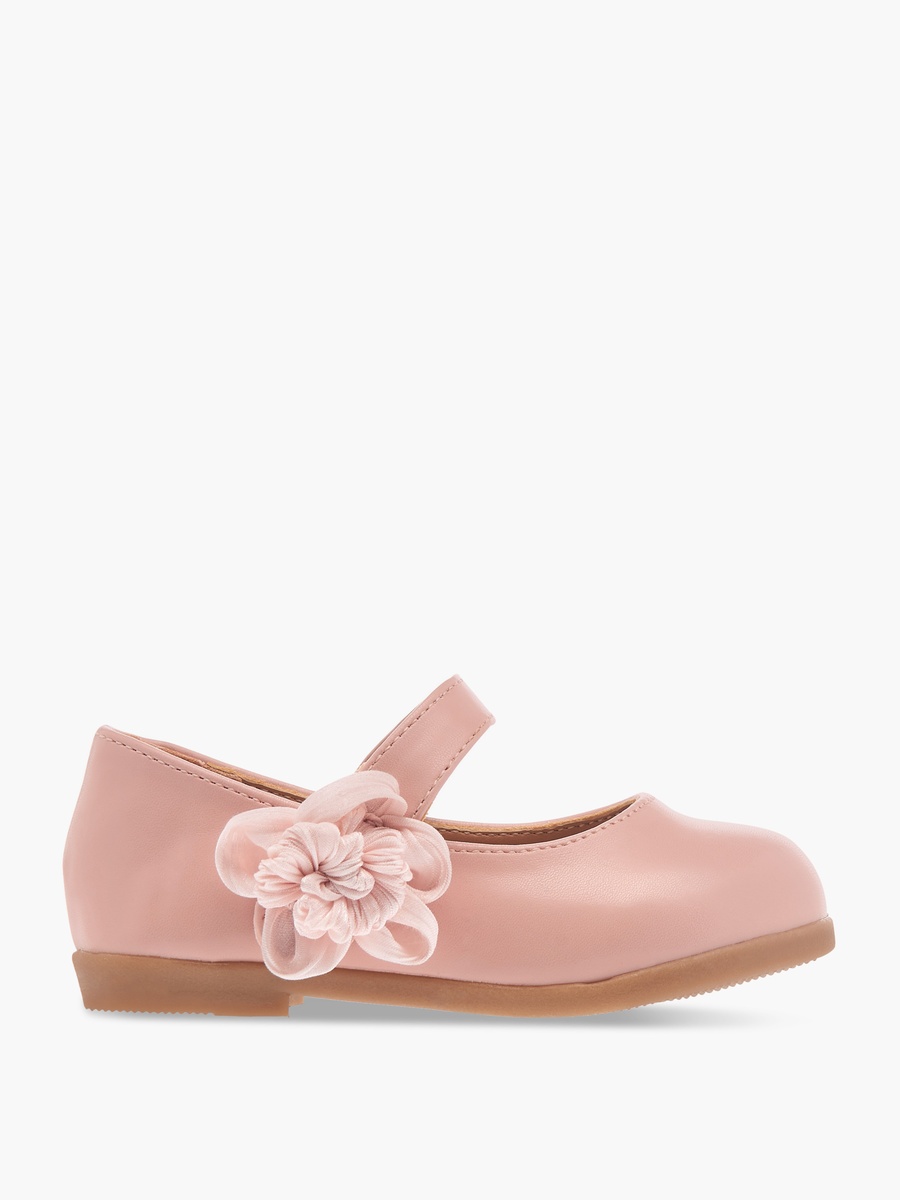 Floral Accent Detail Mary Jane Shoes with Hook and Loop Closure