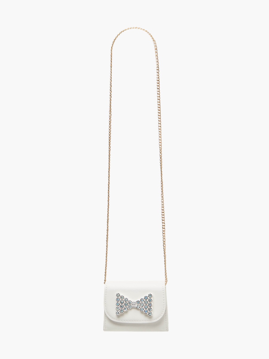Bow Embellished Crossbody Bag with Chain Strap and Button Closure