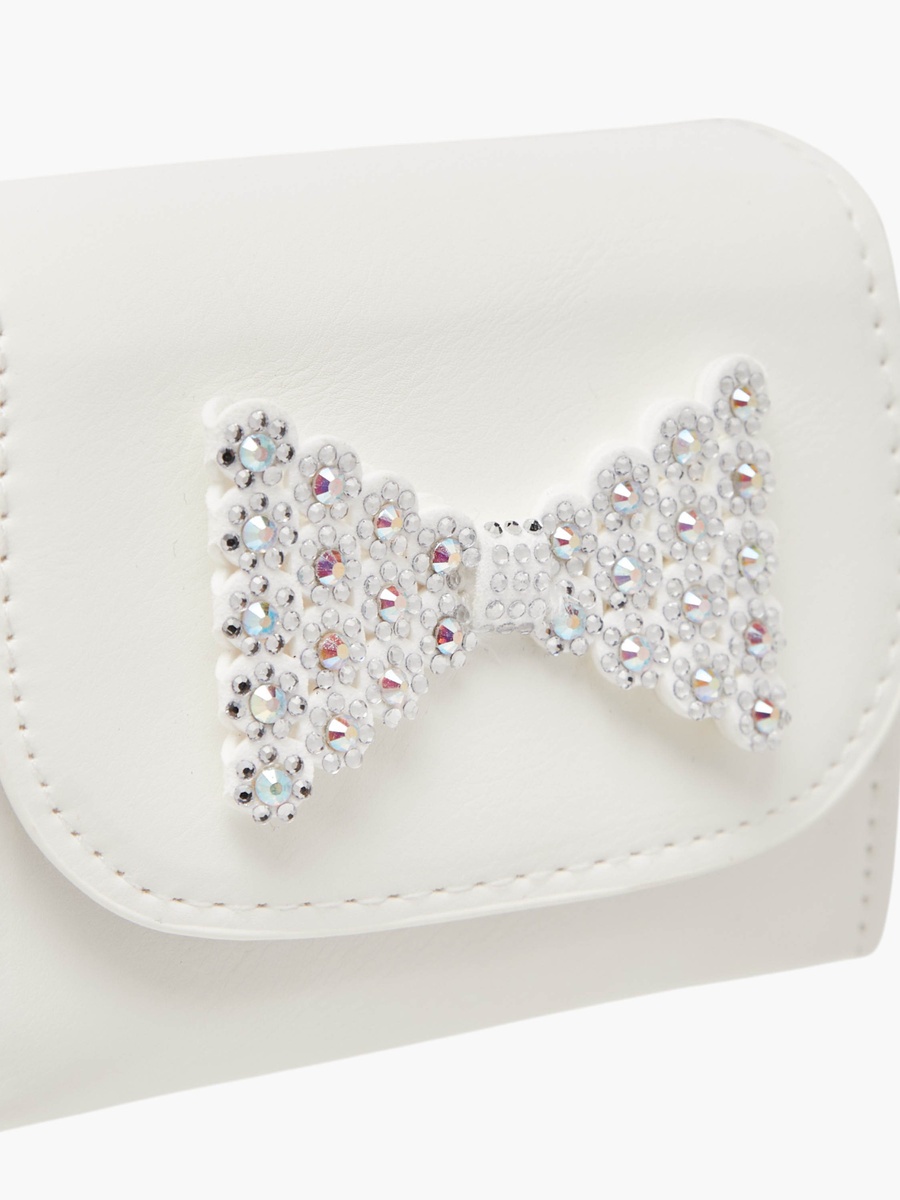 Bow Embellished Crossbody Bag with Chain Strap and Button Closure