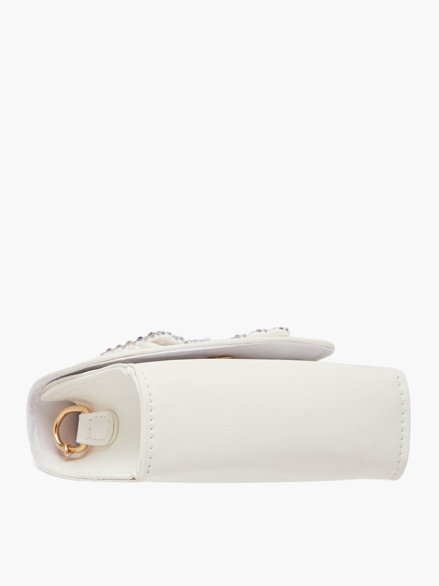 Bow Embellished Crossbody Bag with Chain Strap and Button Closure