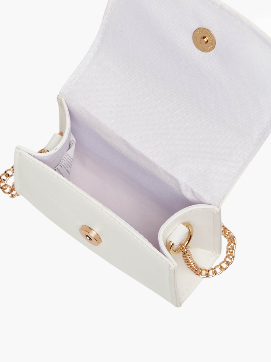 Bow Embellished Crossbody Bag with Chain Strap and Button Closure