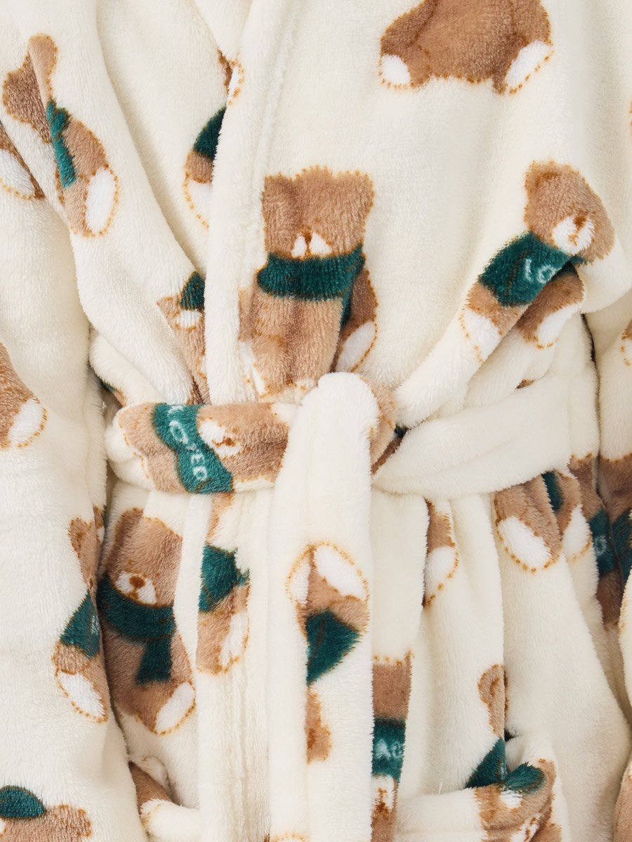 Boys Bear Print Hooded Bath Robe