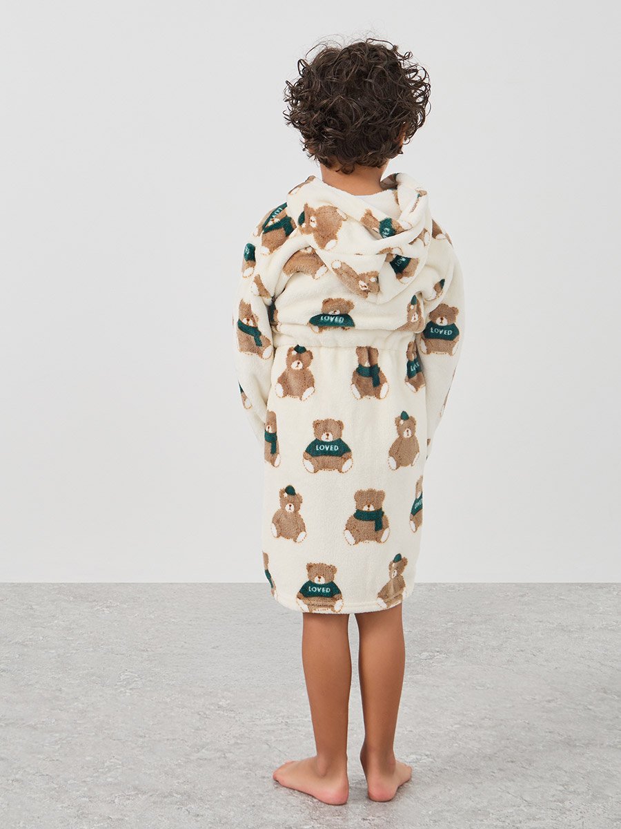 Boys Bear Print Hooded Bath Robe