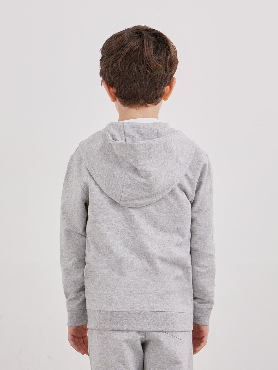 Grey Cotton Full Zip Hoodie with Pocket
