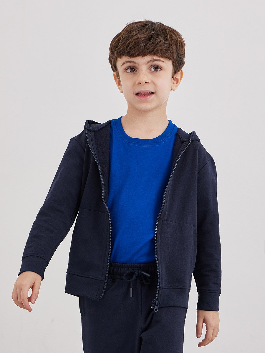 Navy Blue Cotton Full Zip Hoodie with Pocket