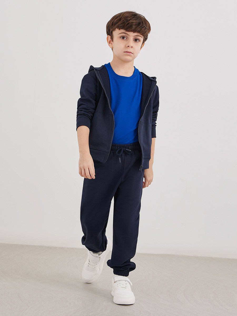 Navy Blue Cotton Full Zip Hoodie with Pocket