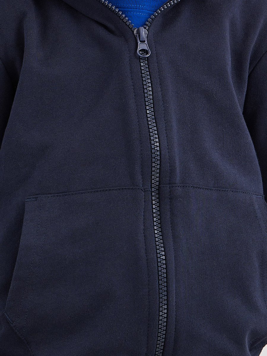 Navy Blue Cotton Full Zip Hoodie with Pocket