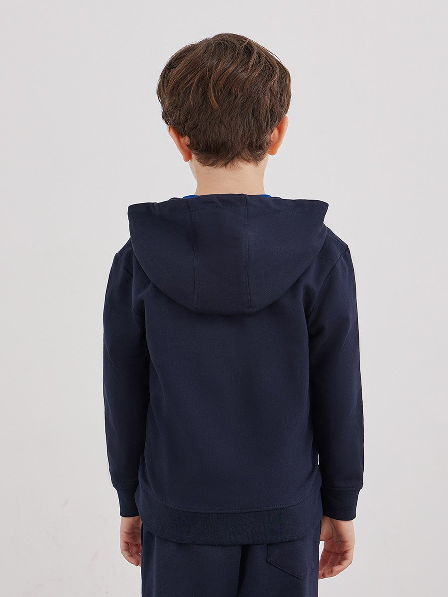 Navy Blue Cotton Full Zip Hoodie with Pocket