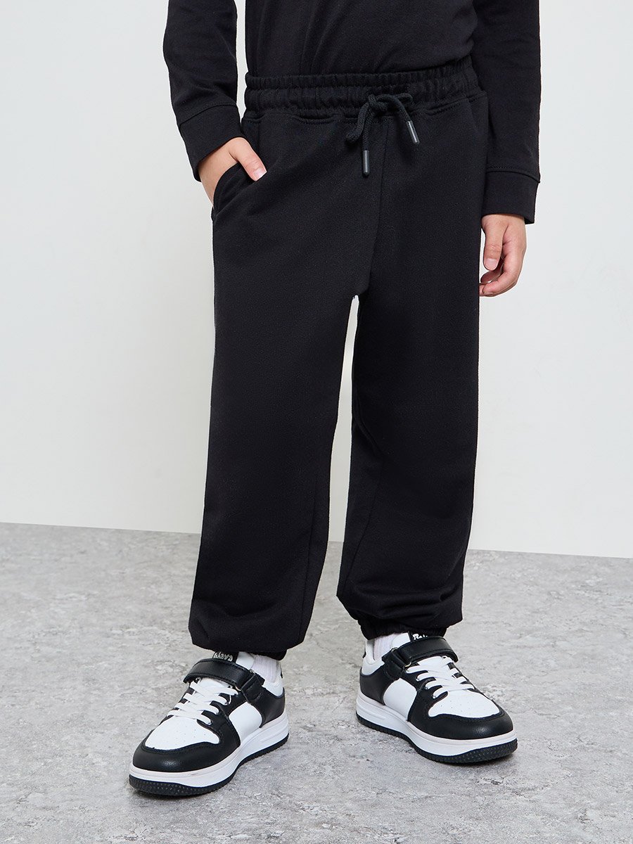 Black Cotton Cuffed Joggers with Pockets