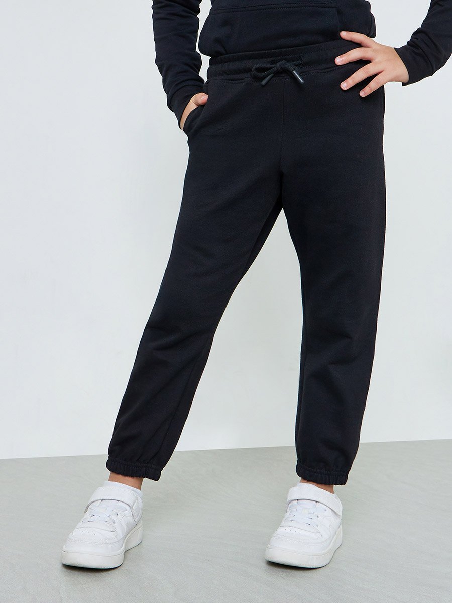 Black Cotton Cuffed Joggers with Pockets