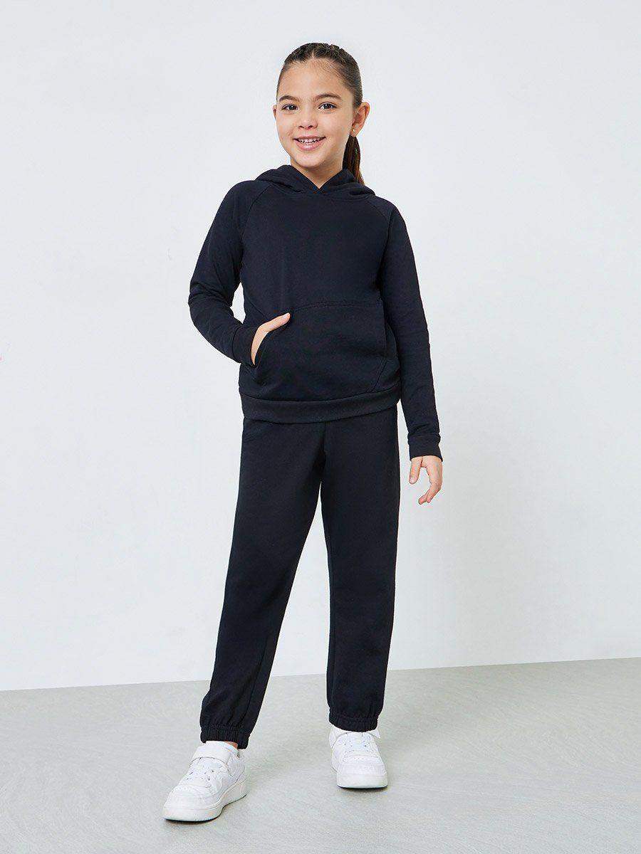 Black Cotton Cuffed Joggers with Pockets