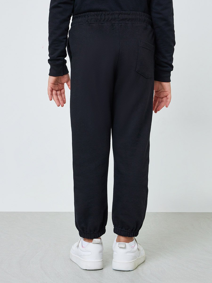 Black Cotton Cuffed Joggers with Pockets