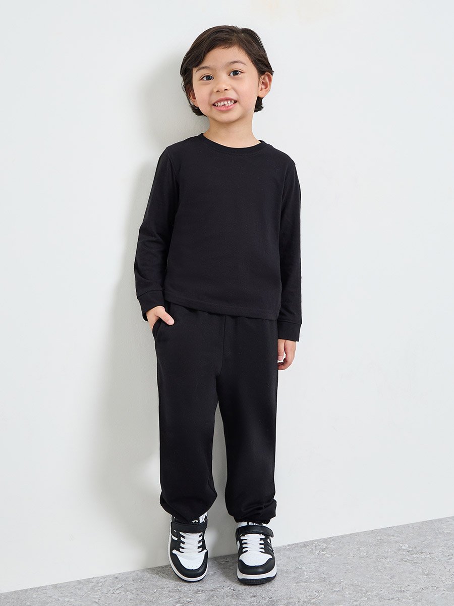 Black Cotton Cuffed Joggers with Pockets