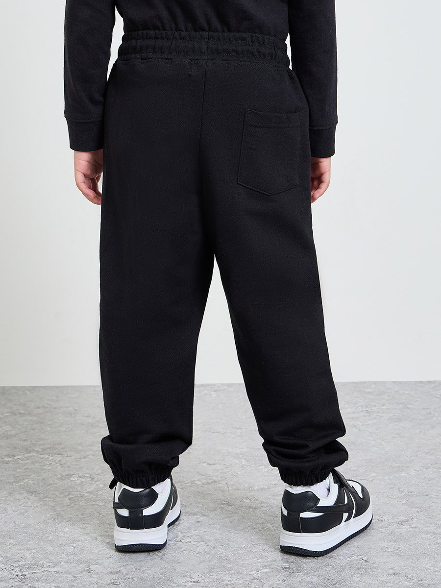 Black Cotton Cuffed Joggers with Pockets