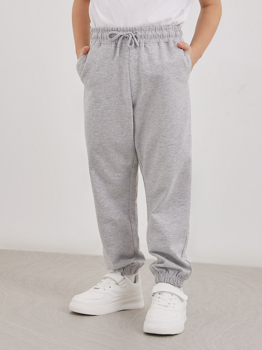 Grey Cotton Cuffed Joggers with Pockets