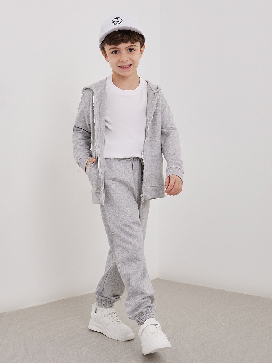 Grey Cotton Cuffed Joggers with Pockets