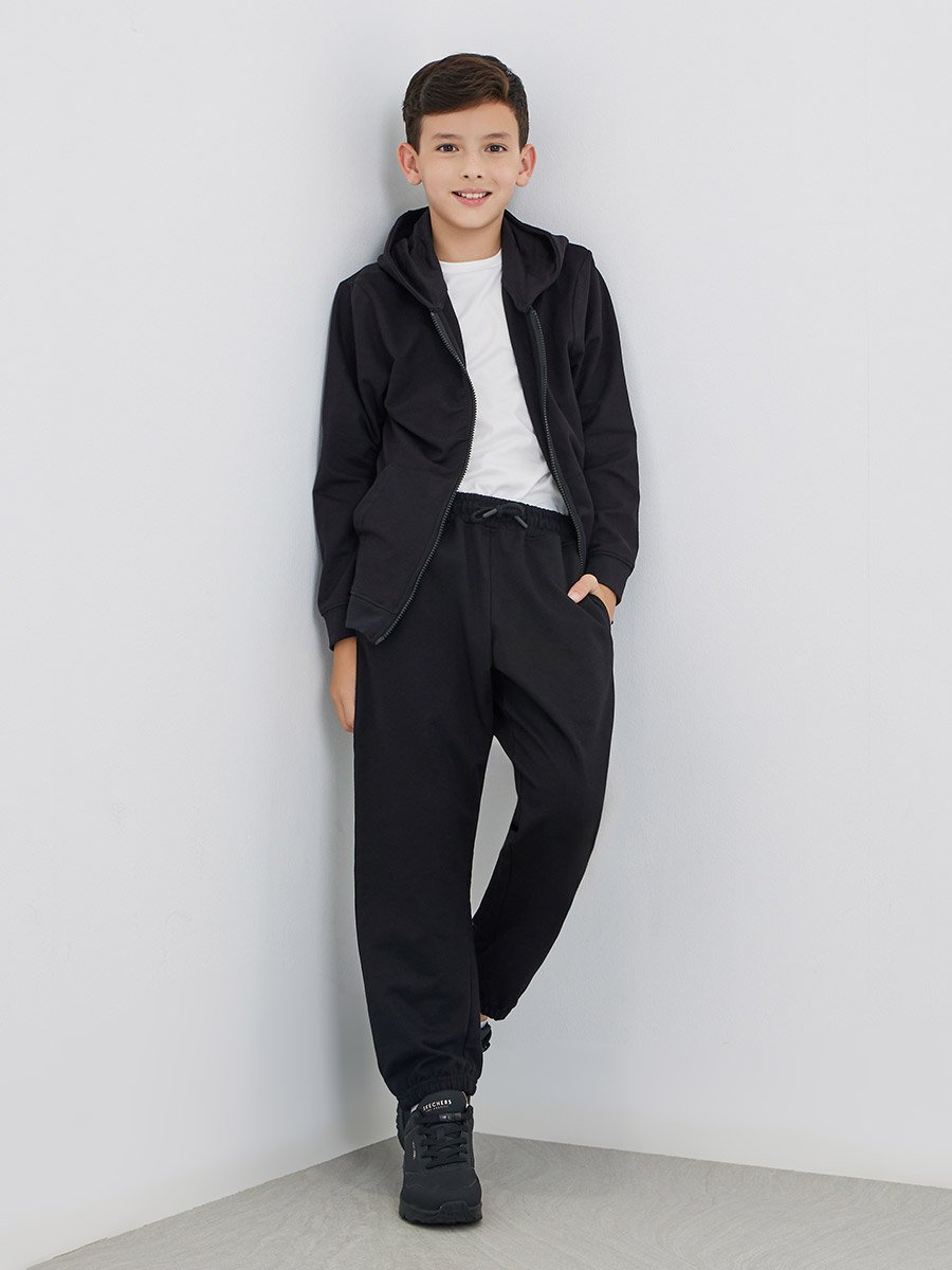 Black Solid Cuffed Joggers with Slip Pockets
