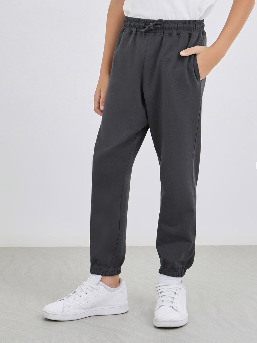 Charcoal Solid Cuffed Joggers with Slip Pockets