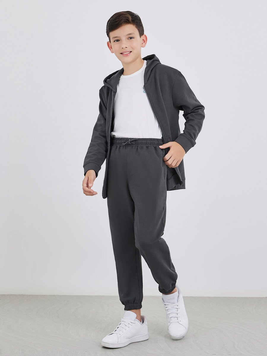 Charcoal Solid Cuffed Joggers with Slip Pockets