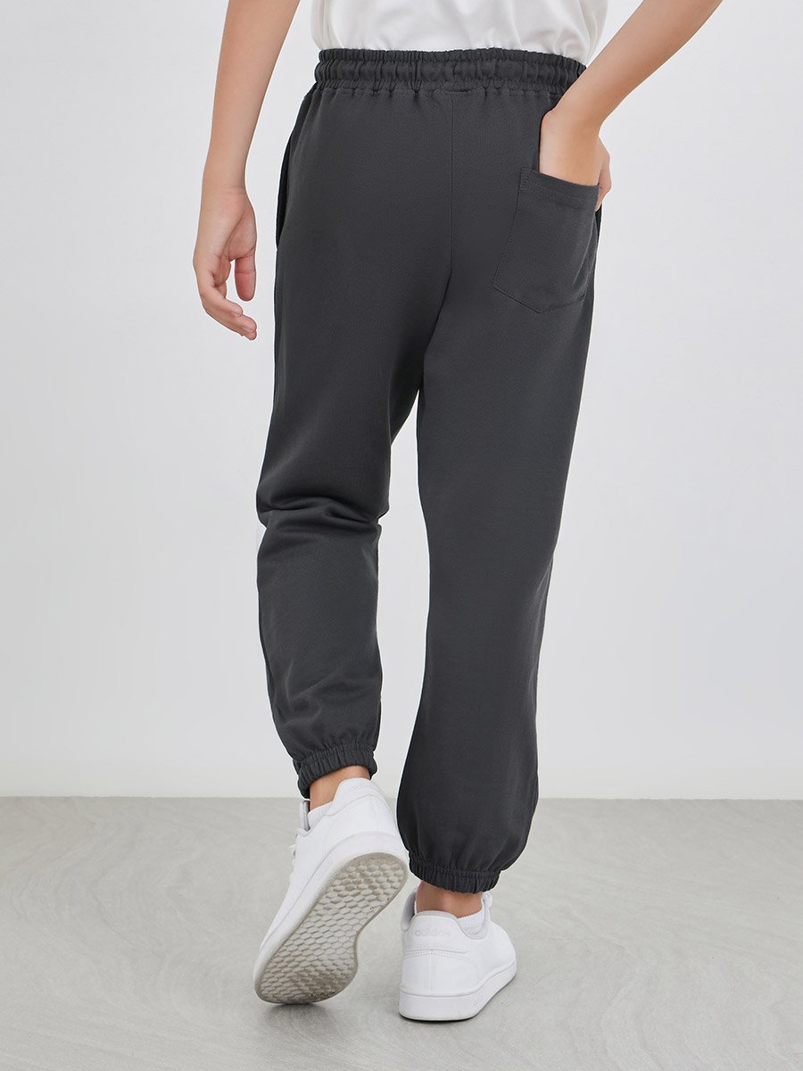 Charcoal Solid Cuffed Joggers with Slip Pockets