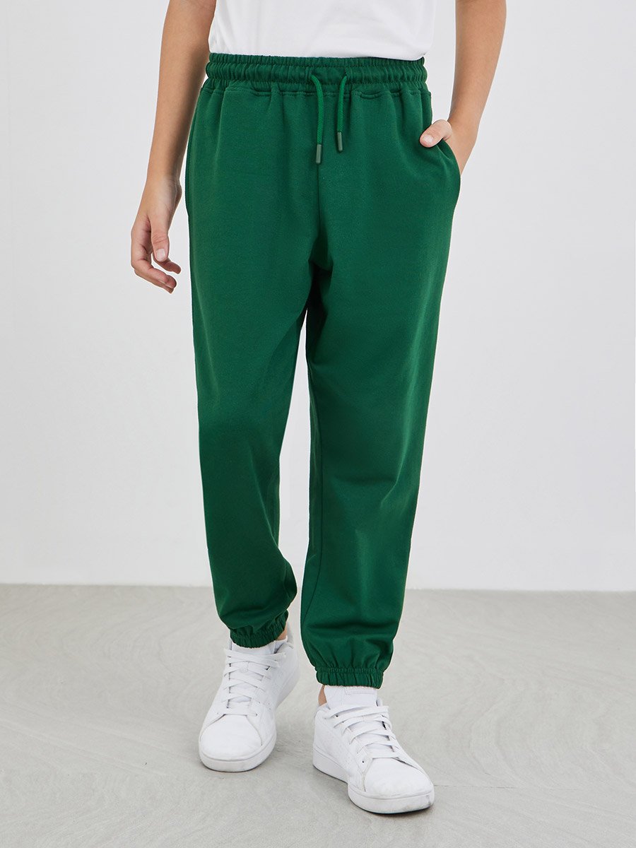 Green Solid Cuffed Joggers with Slip Pockets