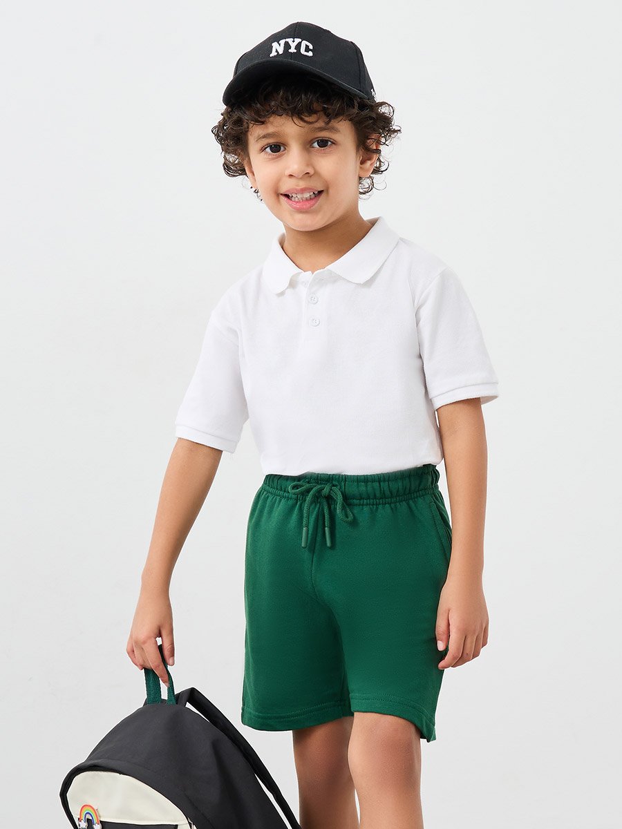 Boys White Solid Cotton Polo T-Shirt