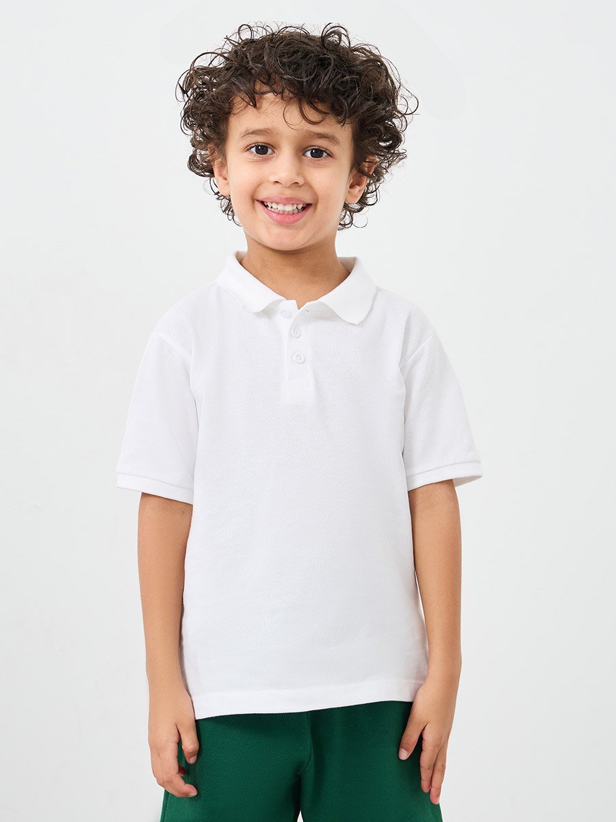 Boys White Solid Cotton Polo T-Shirt